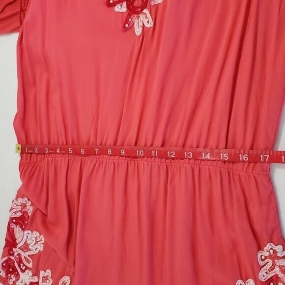 Soft Surroundings Floral Embroidered Tunic Size M Beaded Tassel Tie Top Beach - Picture 7 of 12